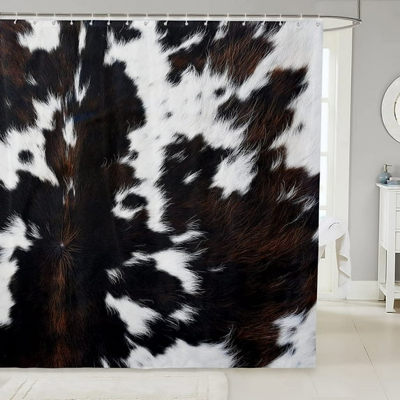 Cow Fur Bathroom Curtain Kids Cowhide Leather Hair Shower Curtain Women Men Cloth Fabric Fabric Rustic Cow Skin Decor Bath Curtain Brown Farmhouse Shower Curtain Set 72"x84"