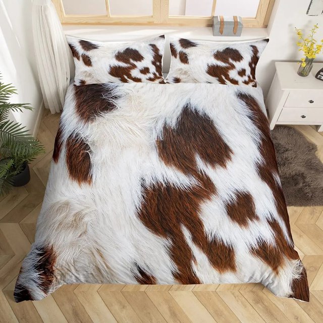 Cow Fur King Duvet Cover Black White Cowhide Bedding Set for Kid Boy