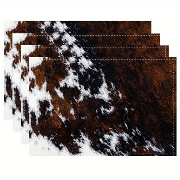 Cow Fur Kitchen Party Decor Table Mats Cowhide Table Place Mats Set of 4 Decor Farmhouse Cow Washable Fabric Table Mats Placemat Western Farm Animal Skin Brown Blue Placemats for Dining Table 18"x12"