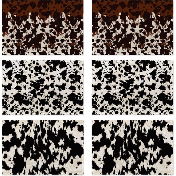Cow Fur Placemats Set of 6,Washable Heat Resistant 12×18 Inch Linen Table Mats Cow Print Pattern Place Mats for Party Outdoor Dining Décor