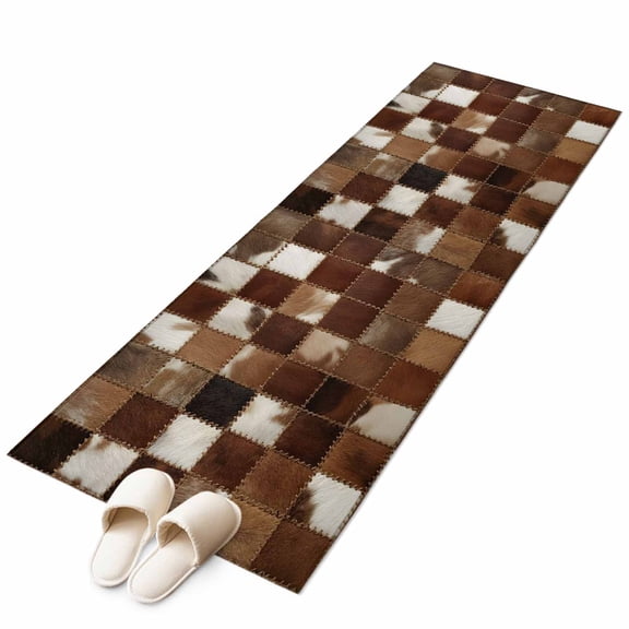 Cow Fur Print Kitchen Runner Rug 2x6 Washable Runners for Hallway Non Slip Farmhouse Patchwork Western Cowhide Brown Large Area Rug Indoor Floor Carpet for Bathroom Laundry Entryway Bedroom