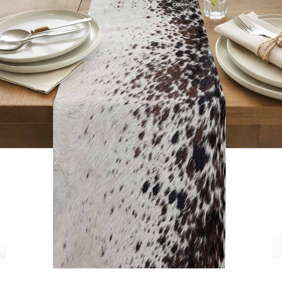 Cow Fur Print Table Runner Farmhouse Vintage Country Cowhide Black Grey Tablerunners 13 x 120 Inch, Table Decorations Tabletop Scarf for Summer Gathering Holiday Farmhouse Kitchen Dining Decor