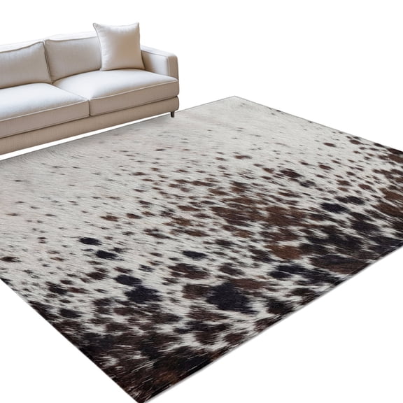 Cow Fur Print Washable Rug 4x6 Area Rug for Living Room Bedroom Non Slip Indoor Floor Rectangle Carpet Large Farmhouse Vintage Country Cowhide Black Grey Entryway Rugs for Dining Room Office Home