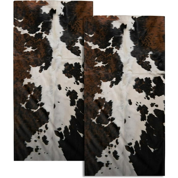 Cow Fur Texture Hand Towels 2 Pack 26x18 Inch White Black Brown Animal Skin Print Kitchen Bathroom Gym Towels