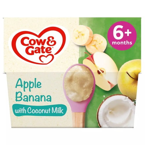 Cow & Gate Apple, Banana with Coconut Milk Baby Food Pot 6+ Months, 4 x 95g, British Import (Pack of 2)