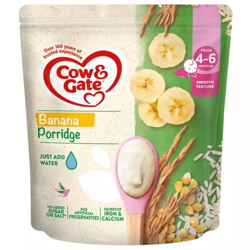 Cow & Gate Banana Porridge Baby Cereal 4-6+ Months 125g, British Import (Pack of 3)