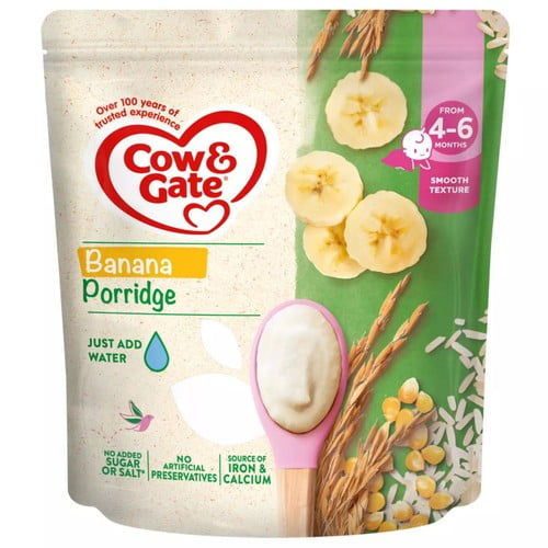 Cow & Gate Banana Porridge Baby Cereal 4-6+ Months 125g, British Import (Pack of 3)