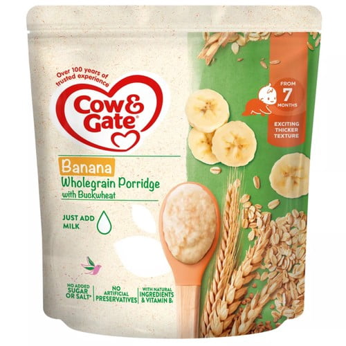 Cow & Gate Banana Wholegrain Porridge Baby Cereal 7+ Months 200g, British Import (Pack of 3)