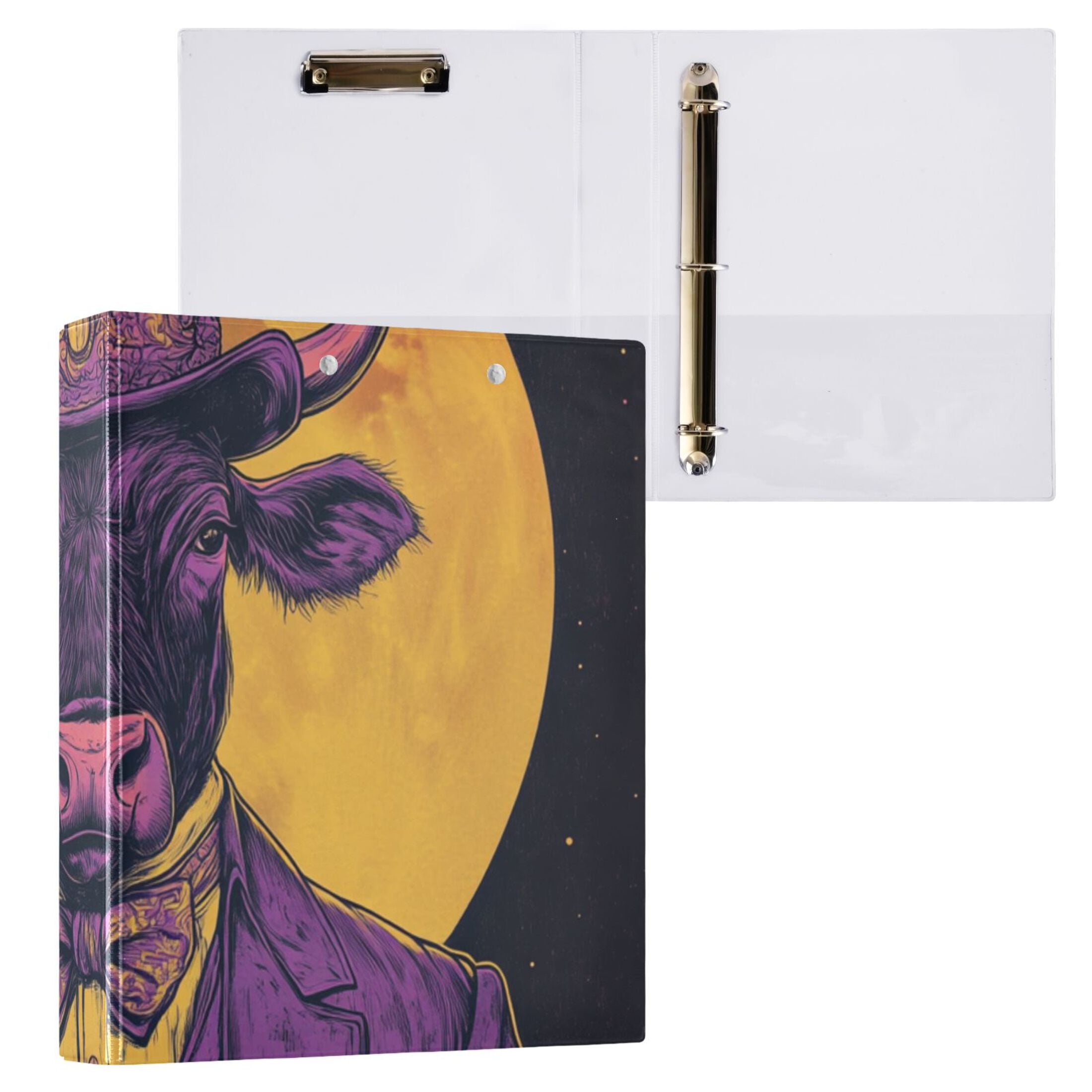 Cow Gentleman 3 Ring Binders 1.5 inch Hardcover File Folders with Interior Pockets A4 Size Organizer for School Office Hospital