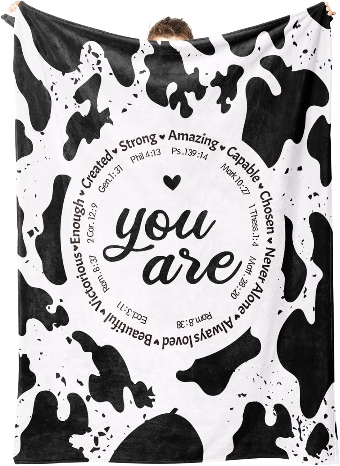 Cow Gifts for Women, Bible Verse and Cow Print Blanket, Christian Inspirational Gifts, Gift for Women on Birthday Wedding Christmas, Soft Flannel Blanket 50'' x 60''