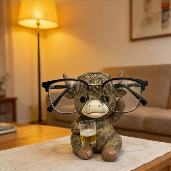 Cow Glasses Stand Holder Cute Resin Desktop Glasses Organizer Eyeglasses Storage Rack Anti Scratch Desk Decor Multi Use Phone Ring Jewelry Holder For Office Home Gift Office Desk Accessory