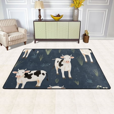 Cow Grass Area Rug Washable 72 x 48 Floor Carpet Mat Non Slip for Bedroom Living Room Kids Room Home Decor