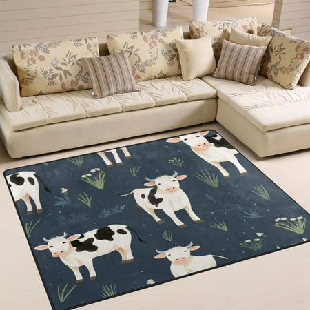 Cow Grass Area Rug Washable 80 x 58 Floor Carpet Mat Non Slip for Bedroom Living Room Home Decor