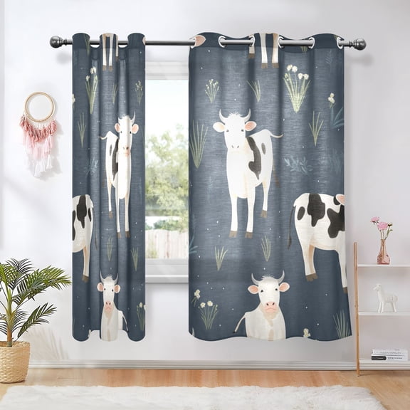 Cow Grass Blackout Curtains Thermal Insulation 63 inch Grommet for Bedroom Living Room Bathroom Kitchen Windows 2 Pack