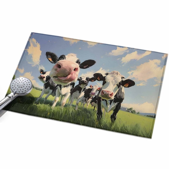 Cow Group 2x3ft Non Slip Area Rug Retro Country Cows Grass Blue Sky Washable&nbsp;Soft Area Rugs for Living Room, Indoor&nbsp;Circle Carpet for Bedroom Dining Room Kitchen