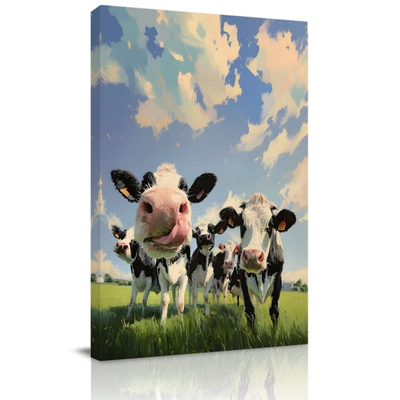 Cow Group Canvas Wall Art for Living Room, Retro Country Cows Grass Blue Sky Poster Print Painting for Bedroom Office Home Decoration Wall Pictures Prepare To Hang 8"x10"