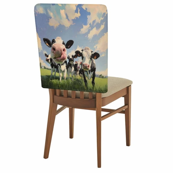 Cow Group Chair Covers Set of 1 Retro Country Cows Grass Blue Sky Chair Back Covers Stretch Removable Washable Slipcovers Protector for Dining Room Kitchen Party Decor
