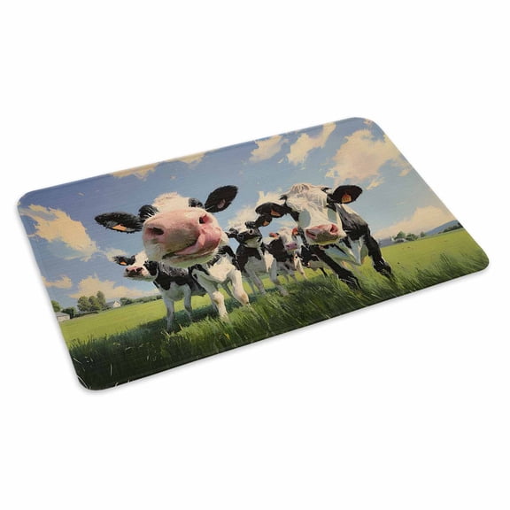 Cow Group Doormat Retro Country Cows Grass Blue Sky Non Slip Low Profile Rubber Door Mat Washable Absorbent Indoor Front Door Mat Entryway Rug Entrance Carpet 16x24 Inch