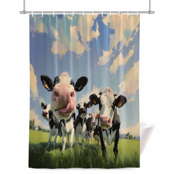 Cow Group Shower Curtains for Bathroom, Retro Country Cows Grass Blue Sky Waterproof Fabric Shower Curtain for Bathroom Bathtub Decoration, Machine Washable 72"x84"