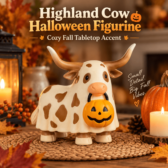 Cow Halloween Ghost Resin Figurine, Compact Freestanding Seasonal Decor, Resin Tabletop Figurine, Holiday Display for Mantel, Shelf and Entryway, Easy Tabletop Styling for Home, Party and Entryway