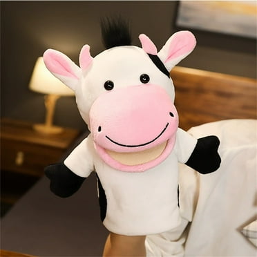 Cow Hand Puppets Cow Plush Puppets,9" Realistic Cow Stuffed Animal Puppets for Kids Cow Puppet for Adults with Movable Mouth