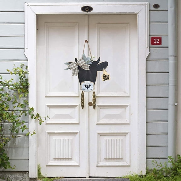 Cow Head Door Garland Welcome Front Door Hanger Sign Cow Print Door Sign for Farmhouse Wall Home Holiday Decoration