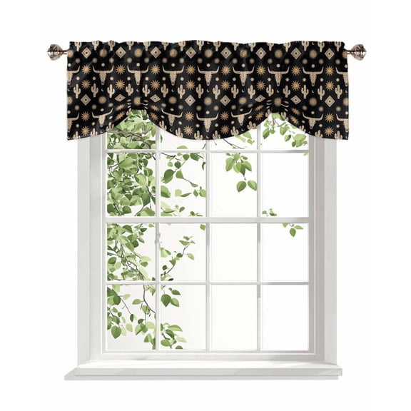 Cow Head Tie Up Valances Curtain, Adjustable Kitchen Cactus Sun Moon Valances for Windows Decor, Rod Pocket Short Curtains Set for Bedroom/Bathroom, 42"x18"