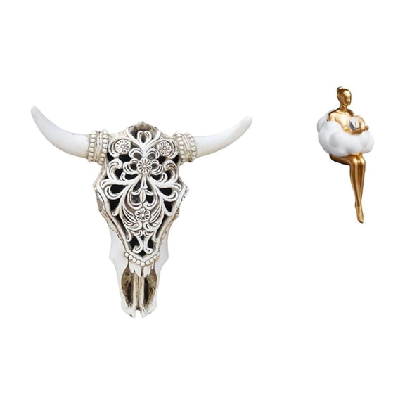Cow Head Wall Decor Pattern Design Ornaments Art Statue Figurine Resin Material for Living Room Corridor Hotel