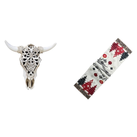 Cow Head Wall Decor Skull Wall Sculpture Christmas Table Runner Resin Material for Office Living Room Holiday Decor