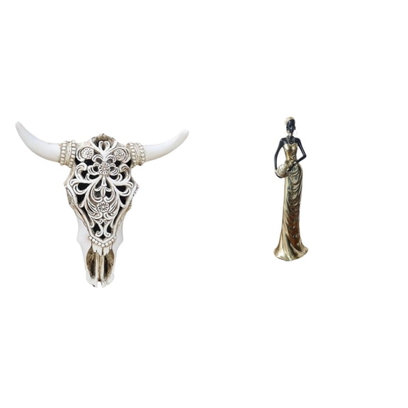 Cow Head Wall Decor Skull Wall Sculpture Desktop Figurine Resin Material for Living Room Office Shelf