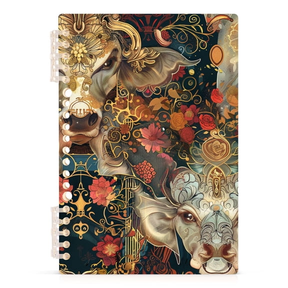 Cow Head and Flower Notebooks 1-subject Journal 60 Sheets A5 College Ruled Paper Detachable Ring 8.3"x5.7"