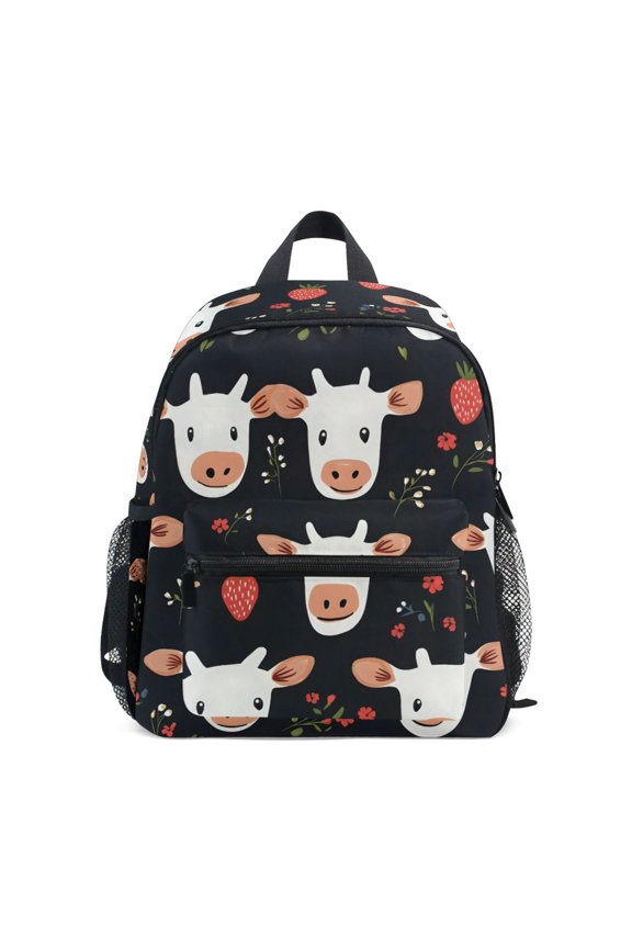 Cow Heads Pattern Mini Backpack Cute Small Backpack with Chest Strap and Whistle Ages 3-8
