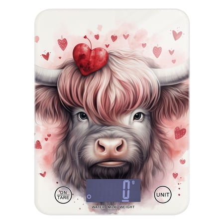 Cow Hearts Food Scale Digital Kitchen Scale Waterproof Tempered Glass Tare Function 11 lb for Baking Cooking Meal Prep