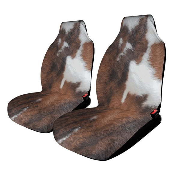 Cow Hide Brown & White Car Seat Covers Front Seats Universal Fit for Cars SUV Truck Auto Interior Accessories