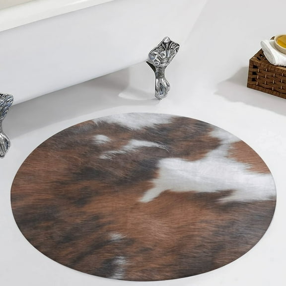 Cow Hide Brown & White Round Carpet Circle Rug Outdoor Patio Area Rug Washable Large Area Rugs Hallway Room Decor Fitness Mats