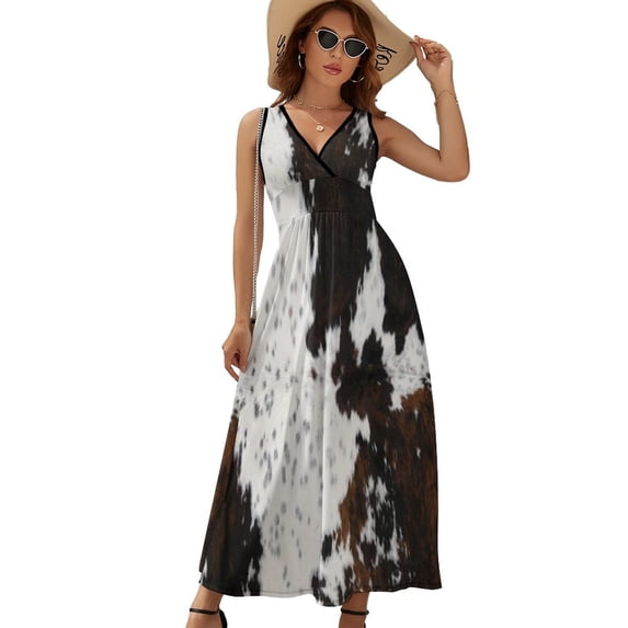 Cow Hide Dress Summer Street Style Bohemia Long Dresses Female Sleeveless Printed Maxi Dress