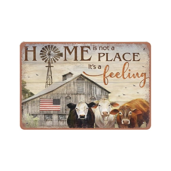 Cow Home Is Not A Place It's A Feeling tin sign,tin sign Wall Hanging Home Room Decor Birthday Housewarming Wedding Gift,Retro art, home living room, country house, metal tin sign 5.5x 8 inches
