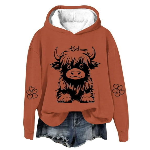 Cow Hoodies for Girls Cute Funny Graphic Sweatshirt Hooded Cowgirl Long Sleeve Kids Oversized Pullover Tops Thin Fleece Spring Fall Sweatshirts