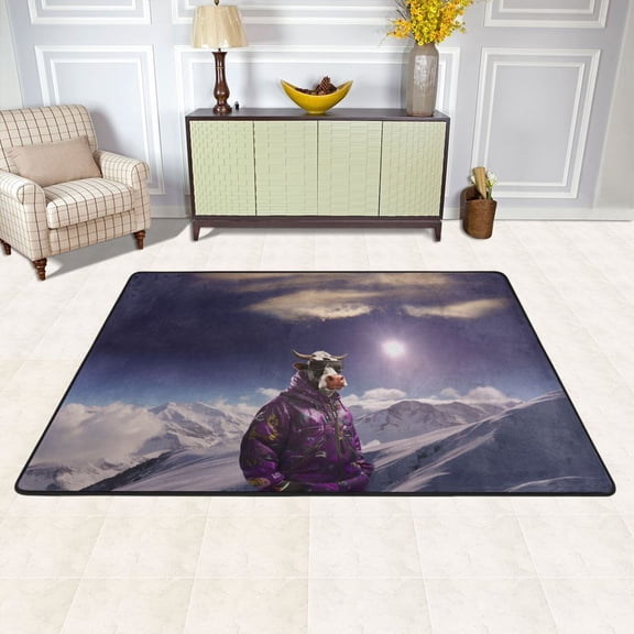 Cow Iceberg Sun Area Rug Washable 72 x 48 Floor Carpet Mat Non Slip for Bedroom Living Room Kids Room Home Decor