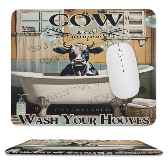 Cow In Bathtub Pattern Mouse Pad, Office Desk Accessories, Cow Mouse Pad, Desk Decor, Funny Office Presents 10"x12"