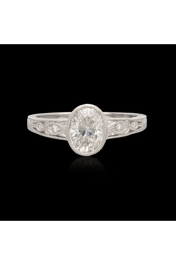 Cow Jewel 14K White Gold 1.9 Ct Oval Cut Diamond Ring - Milgrain Designer Engagement Wedding Ring - Wedding Jewelry on Clearance - Christmas Gift for Her