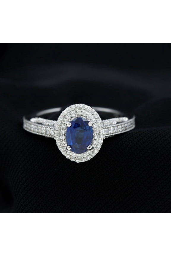 Cow Jewel 14K White Gold Diamond Gift Rings - 2.2 Ct Oval Cut Engagement Ring for Women - Double Halo Elegant Jewelry Piece - Bridesmaid Wedding Jewelry Gift