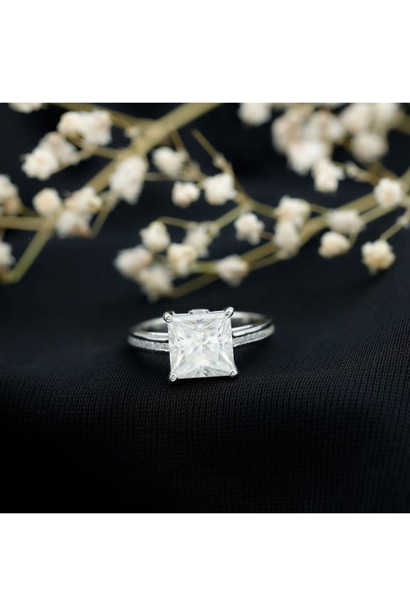 Cow Jewel 2.3 Ct Princess Cut Diamond Rings for Women - 14K White Gold Engagement & Wedding Jewelry Gifts - Elegant Party Wear Ring - Classic Women's Anniversary Jewelry Piece