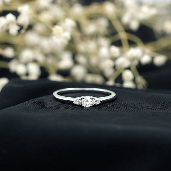 Cow Jewel Stamp 14K White Gold Ring for Wedding Gift - 1.9 Ct VVS1/D Round Cut Diamond Three Stone Engagement Ring - Anniversary Gifts for Women's - Stackable Rings for Women