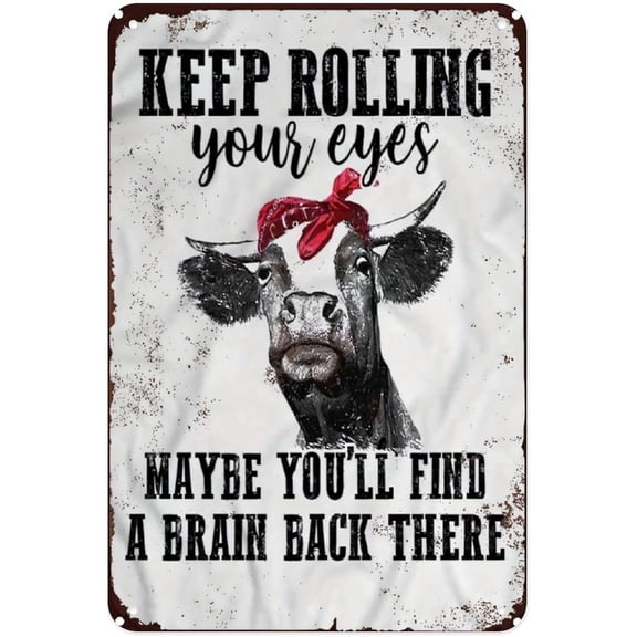 Cow Keep Rolling Your Eyes Tin Sign Vintage Cow Farm Metal Sign Print Aesthetic Room Decoration for Home Bedroom Kitchen Bar Coffee Dorm Bathroom Wall Decor 8 X 12 in