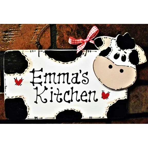 Cow Kitchen Personalize Name Sign Country Barnyard Wood Decor Wall Art Plaque