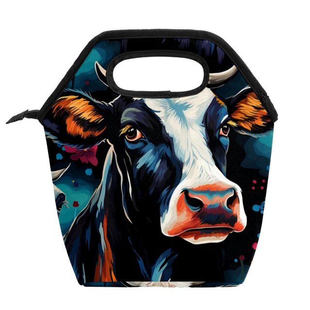 Cow Large Capacity Lightweight Printed Insulated Ideal Lunch Bag Tote Box Men Women Work Camping