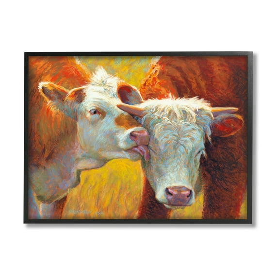 Cow Licking Farm Animals Animals & Insects Painting Black Framed Art Print Wall Art