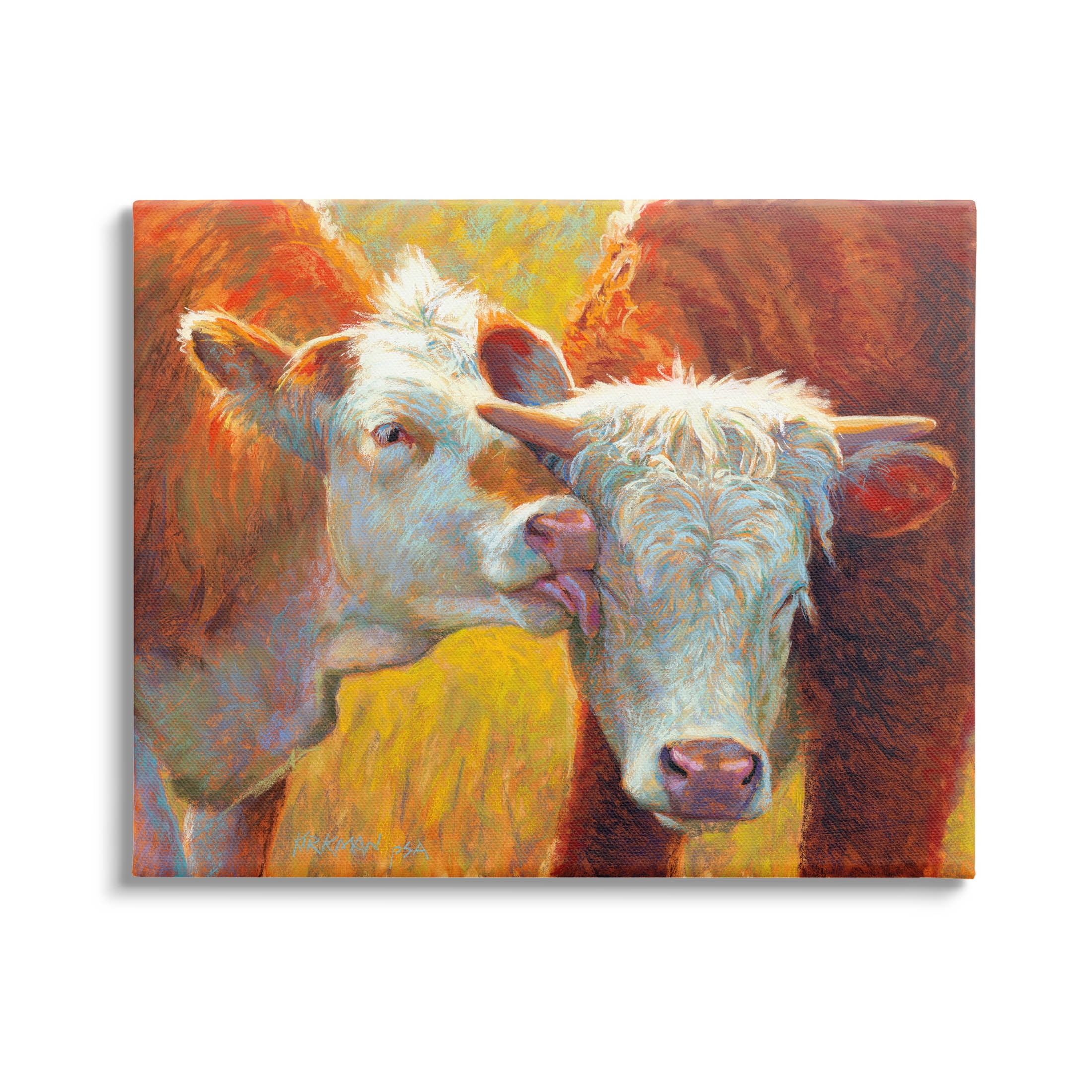 Cow Licking Farm Animals Animals & Insects Painting Gallery Wrapped Canvas Print Wall Art