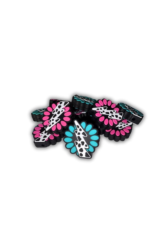 Cow Lightening Bolt and Concho Western Silicone Focal Bead 2.75cm 12pk 6 Each Assorted Mixed Color for Beadable Pens Keychains